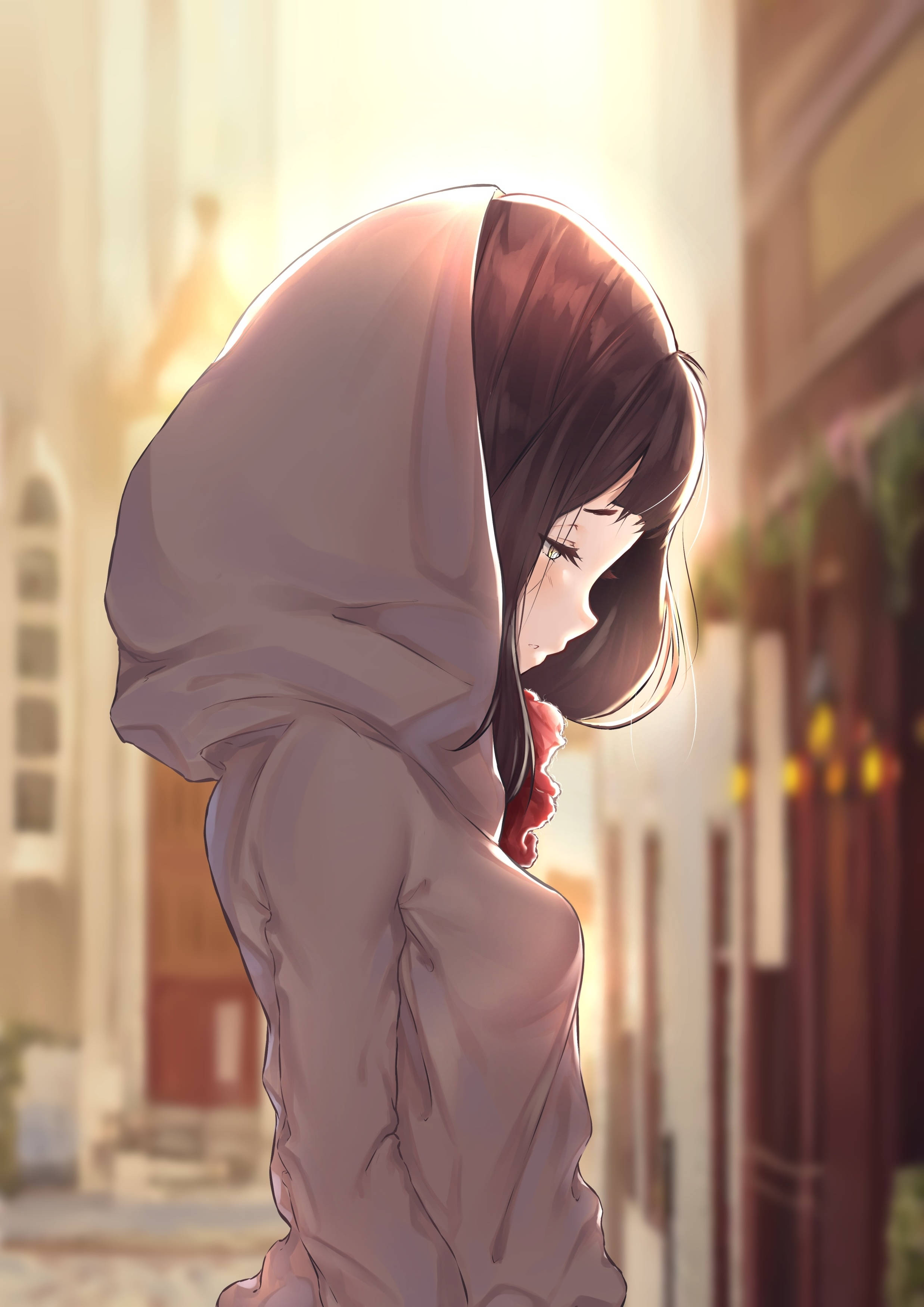 Hai de hoodie anime fată singură Fundal