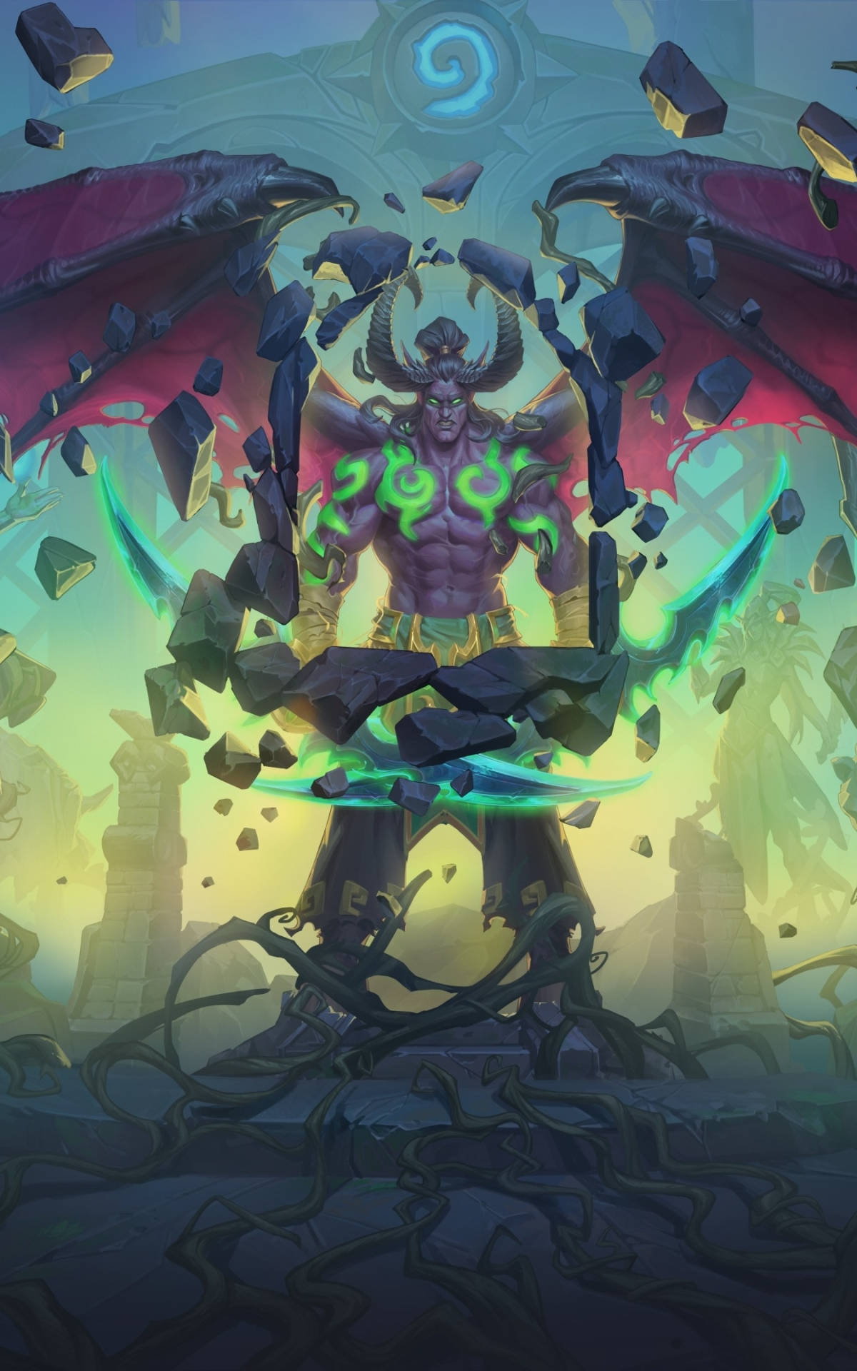 Hearthstone telefon Illidan Stormrage aruncă vrajă roci Fundal