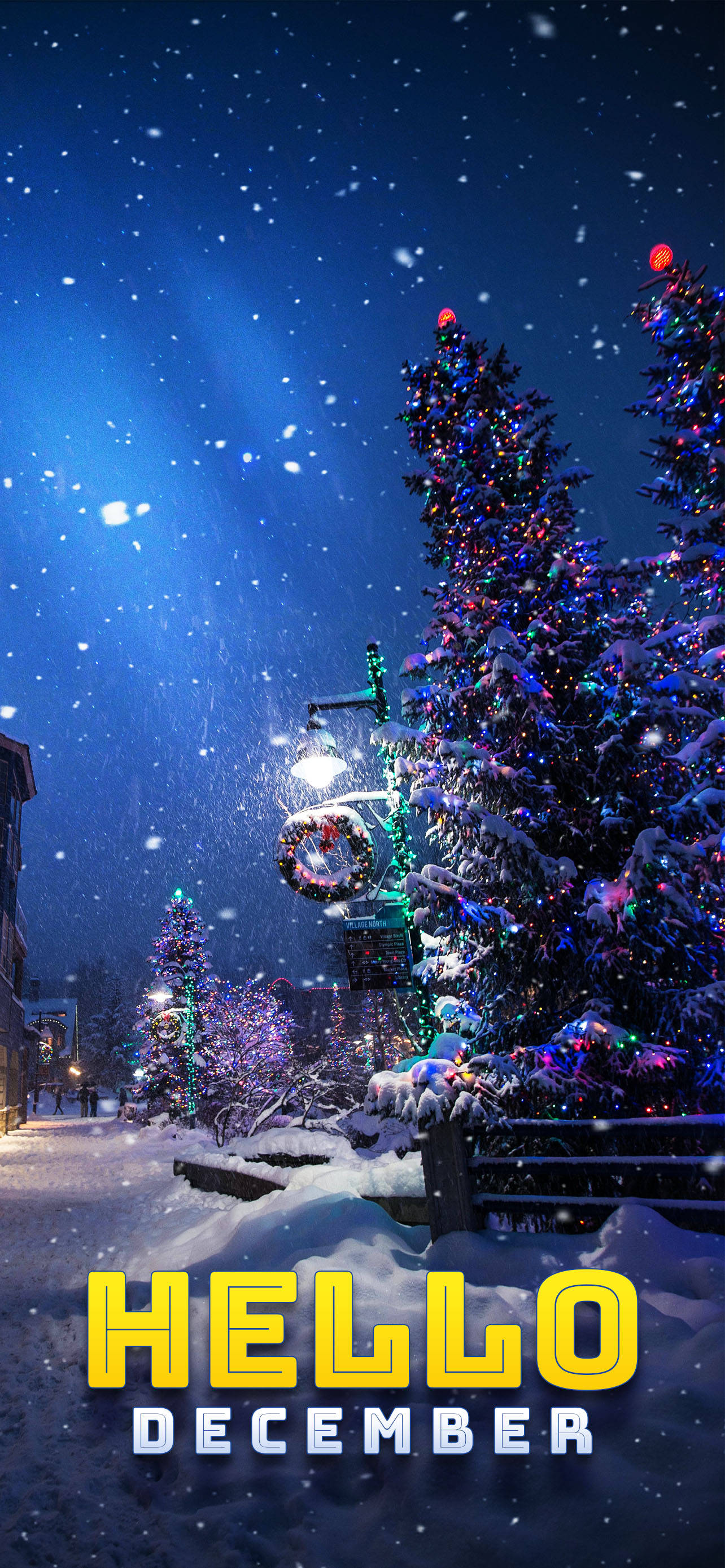 Hello December Ajunul Crăciunului Zăpadă Fundal