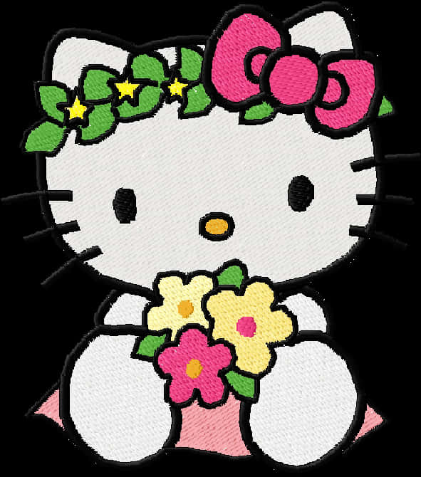 Hello Kitty Broderie Florală Fundal