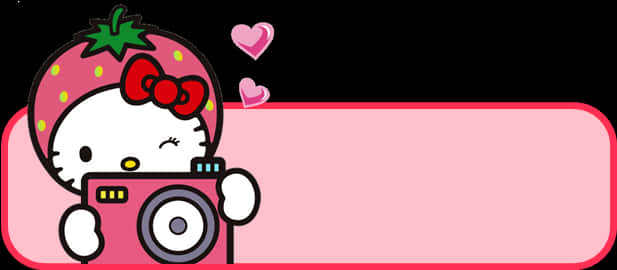 Hello Kitty cu aparat foto și căpșuni Fundal