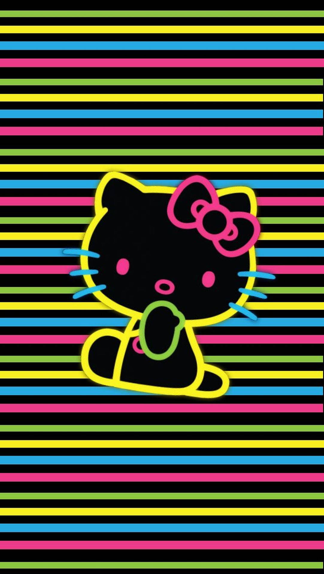 Hello Kitty cu dungi colorate pe fundal negru Fundal