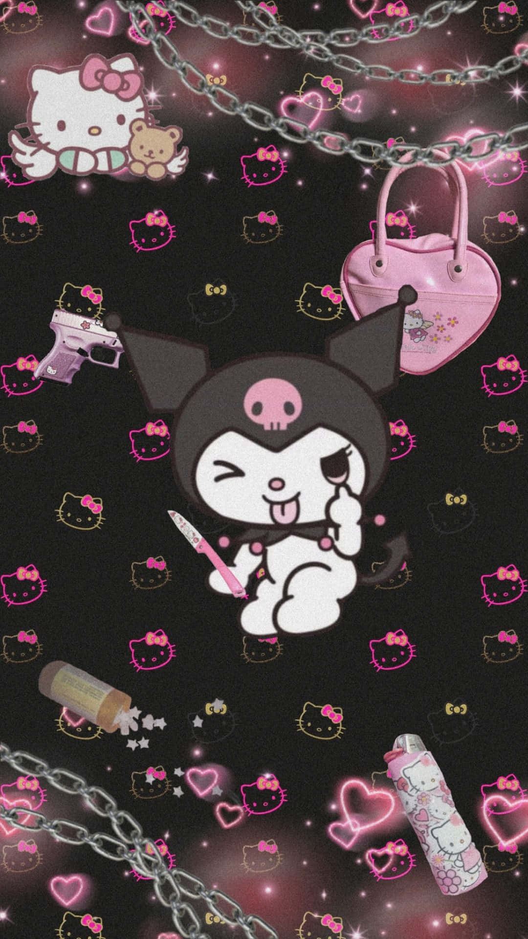 Hello Kitty Emo cu Kuromi Fundal