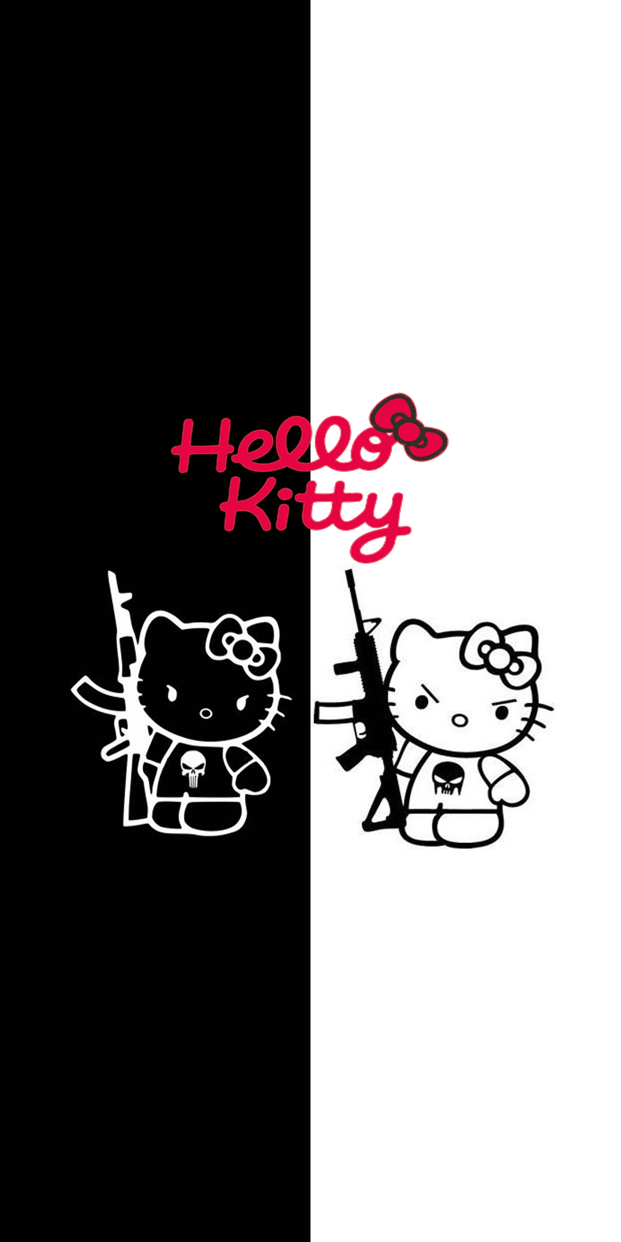 Hello Kitty furioasă albă și neagră Fundal