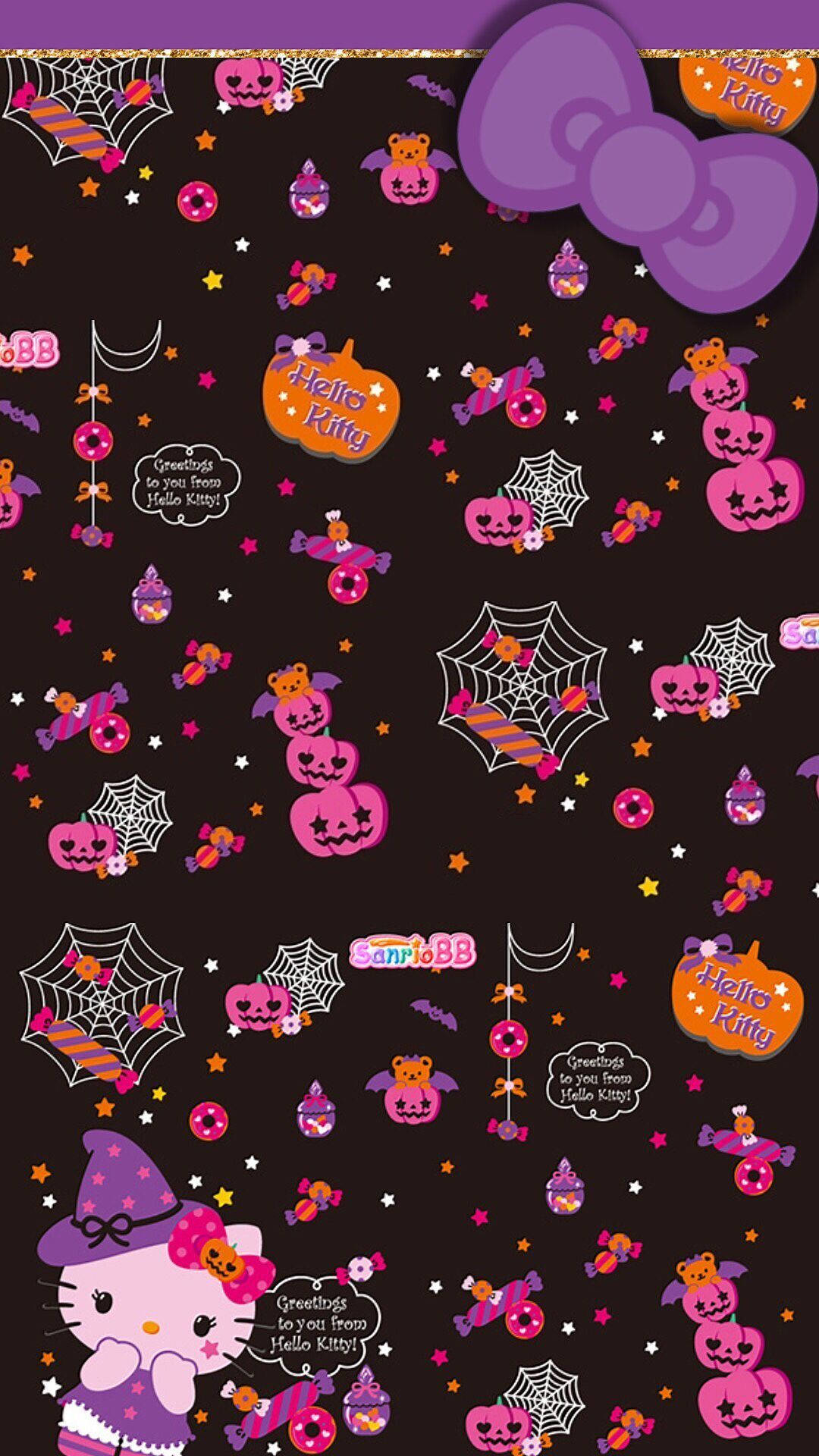 Hello Kitty Halloween Tema Violet Fundal