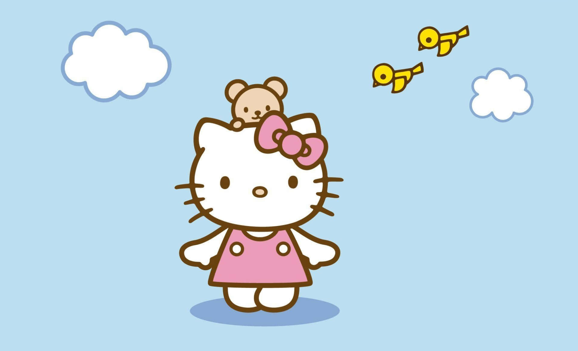 Hello Kitty Laptop Păsări și Nori Fundal