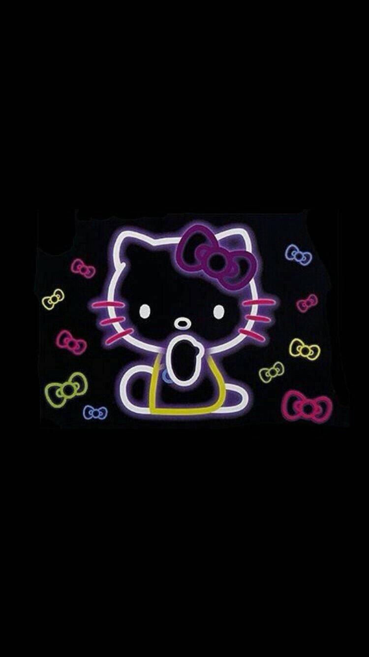 Hello Kitty Neagră Neon cu Panglici Fundal