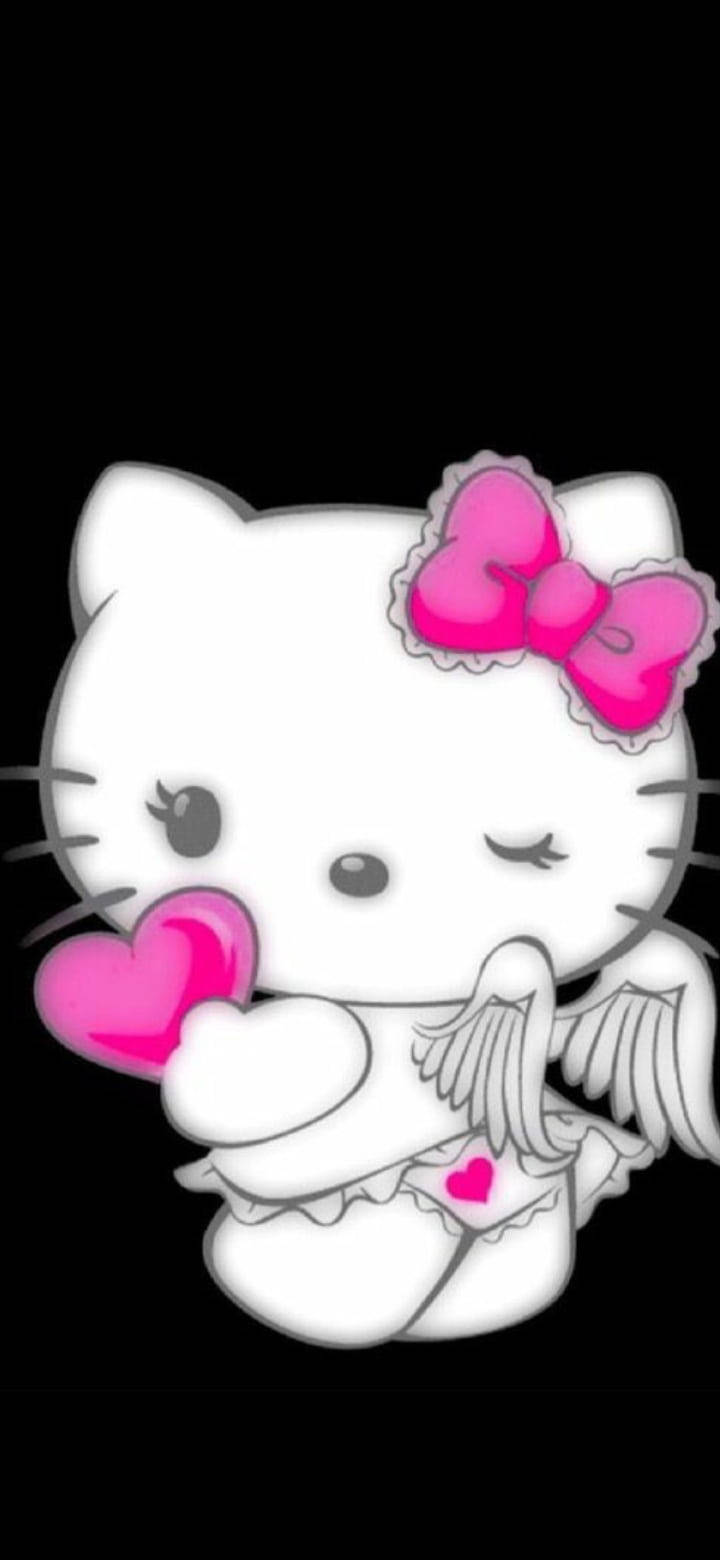 Hello Kitty neagră în costum de înger Fundal