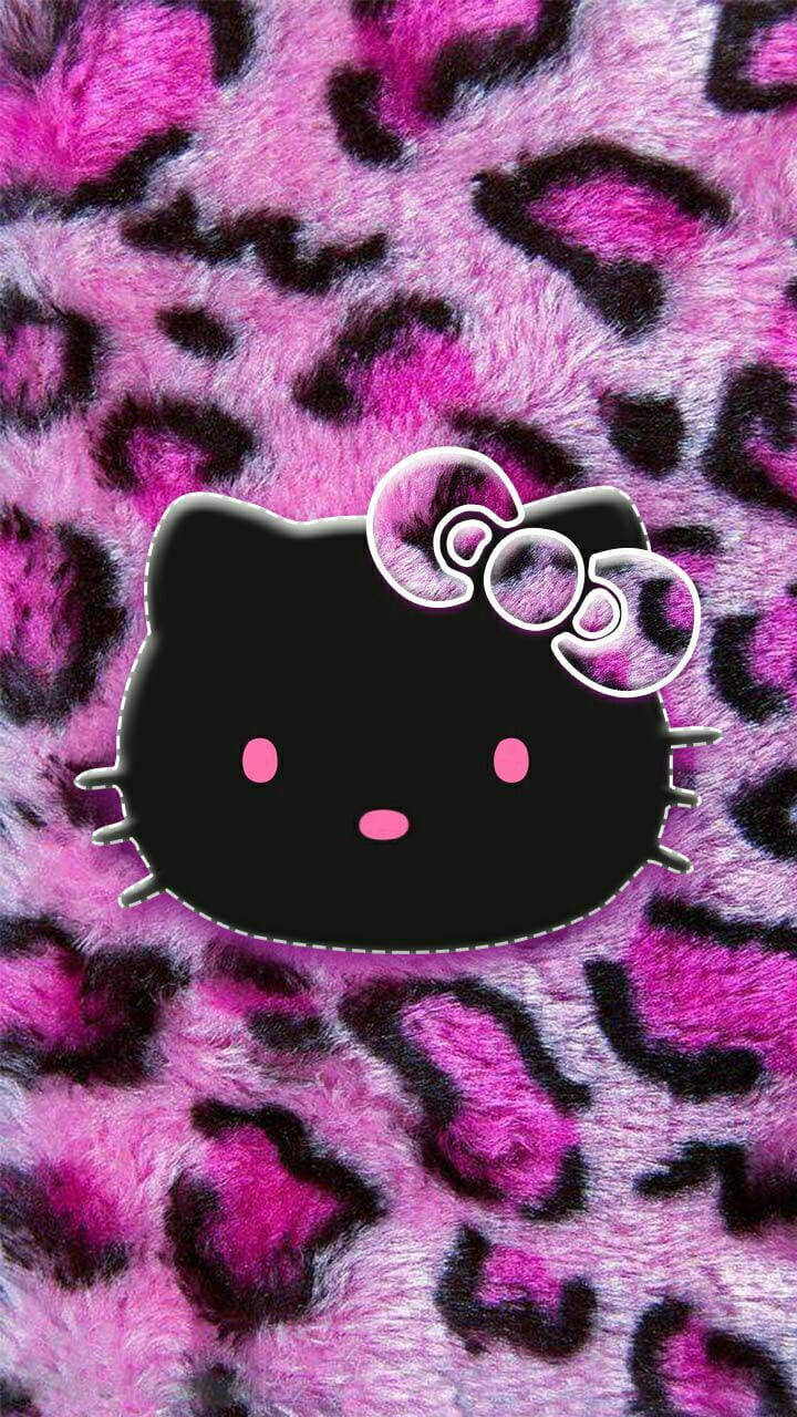 Hello Kitty Neagră pe Print Animalier Fundal