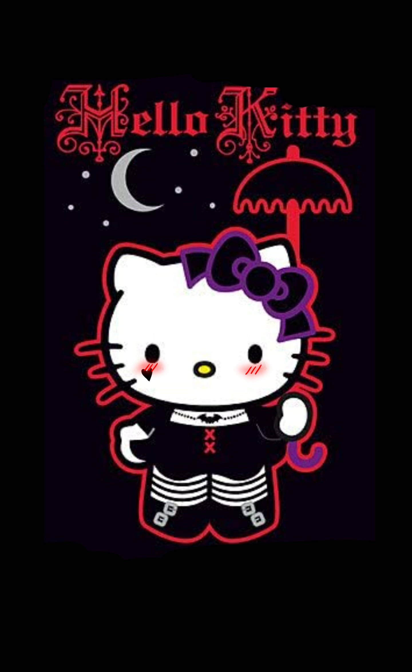 Hello Kitty Neagră în Costum Scene Fundal