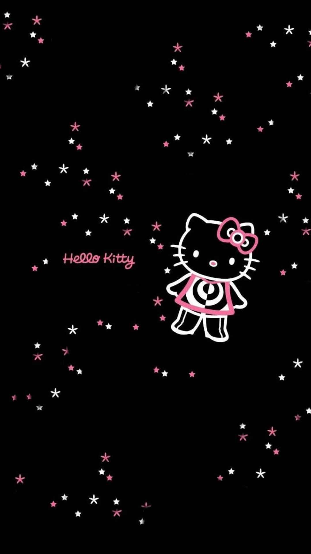 Hello Kitty Neagră cu Stele Fundal