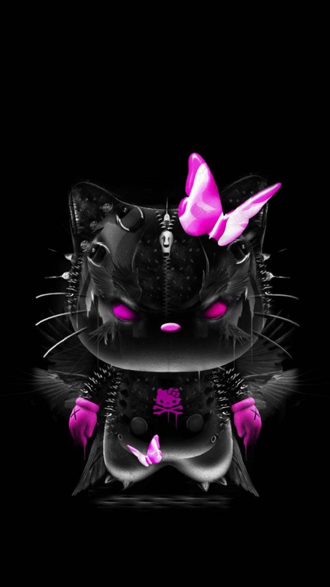 Hello Kitty Neagră în Costum Întunecat Fundal