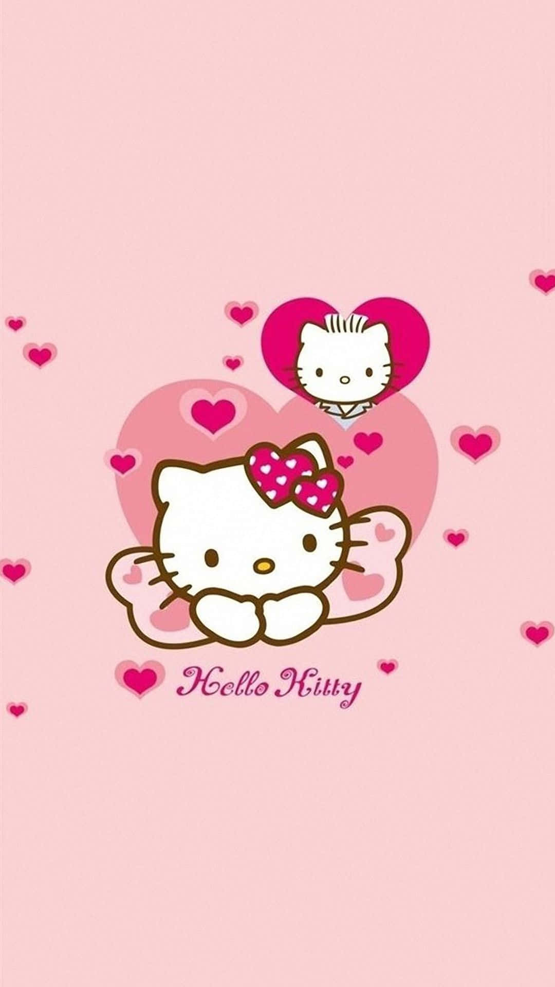 Hello Kitty roz drăguță sprijinită de o fundă Fundal