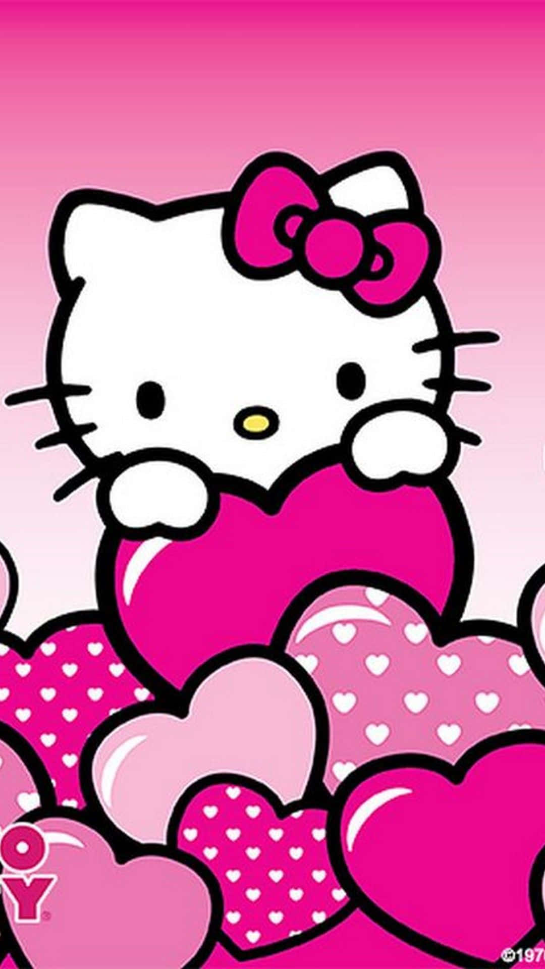 Hello Kitty roz drăguță îmbrățișând inimioare Fundal