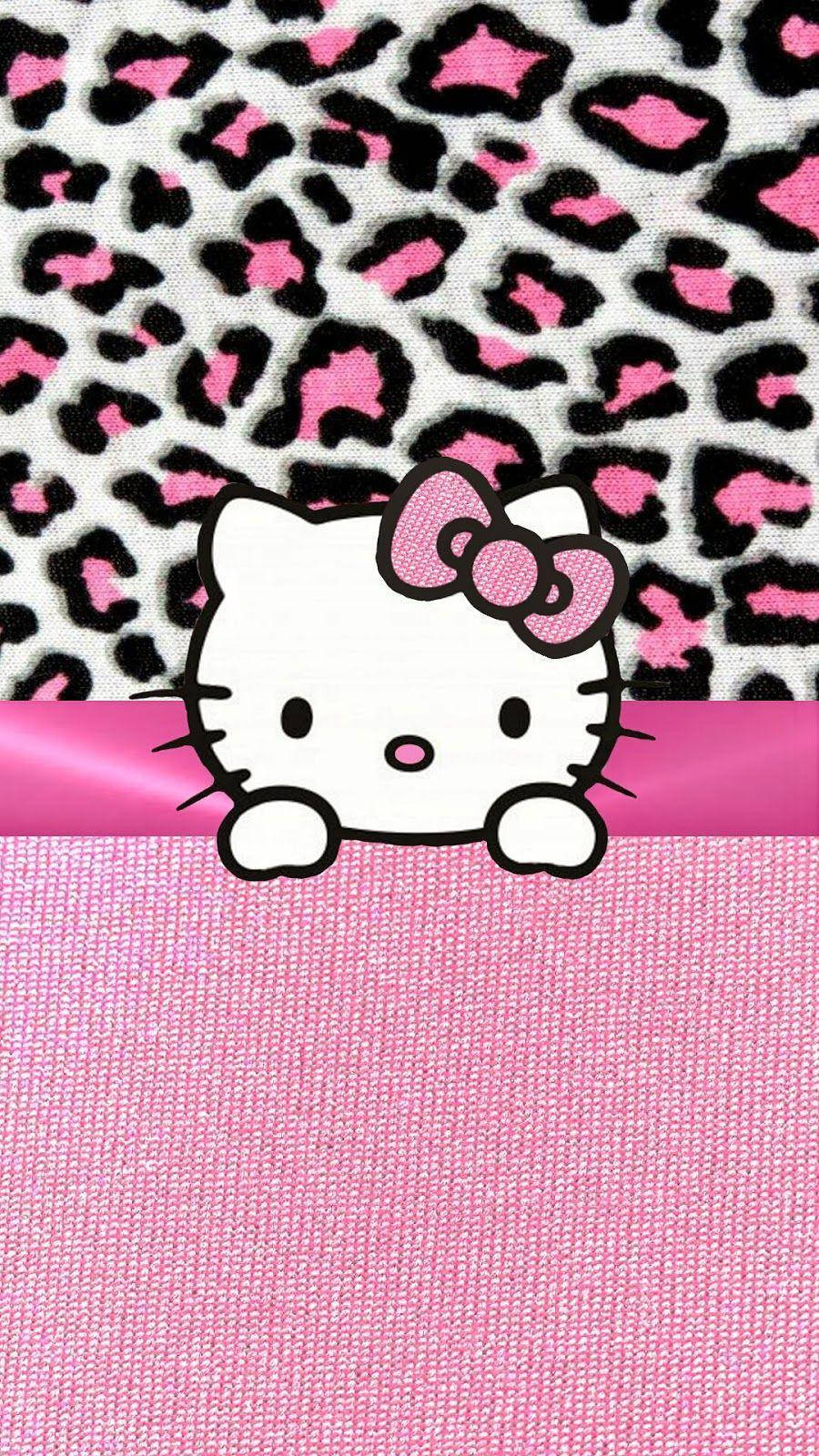 Hello Kitty roz cu textură leopard Fundal