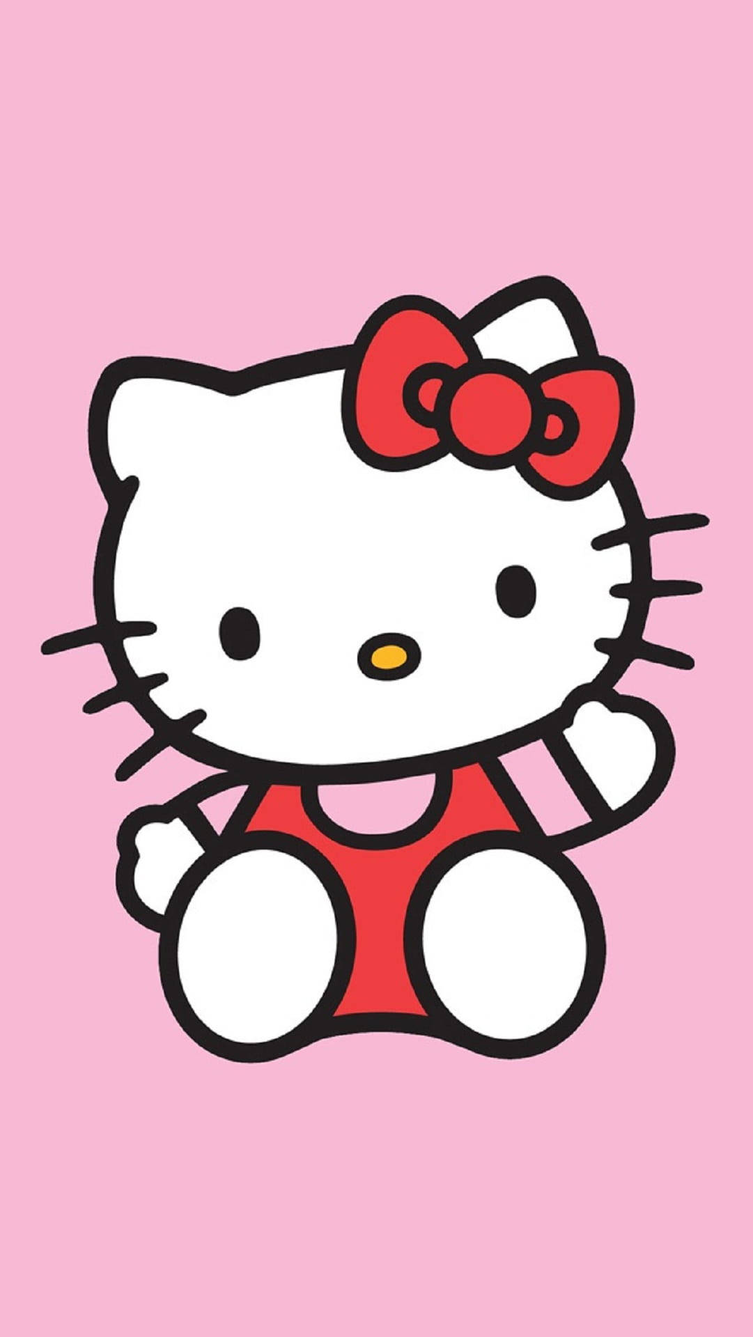 Hello Kitty roz care face cu mâna și stă Fundal
