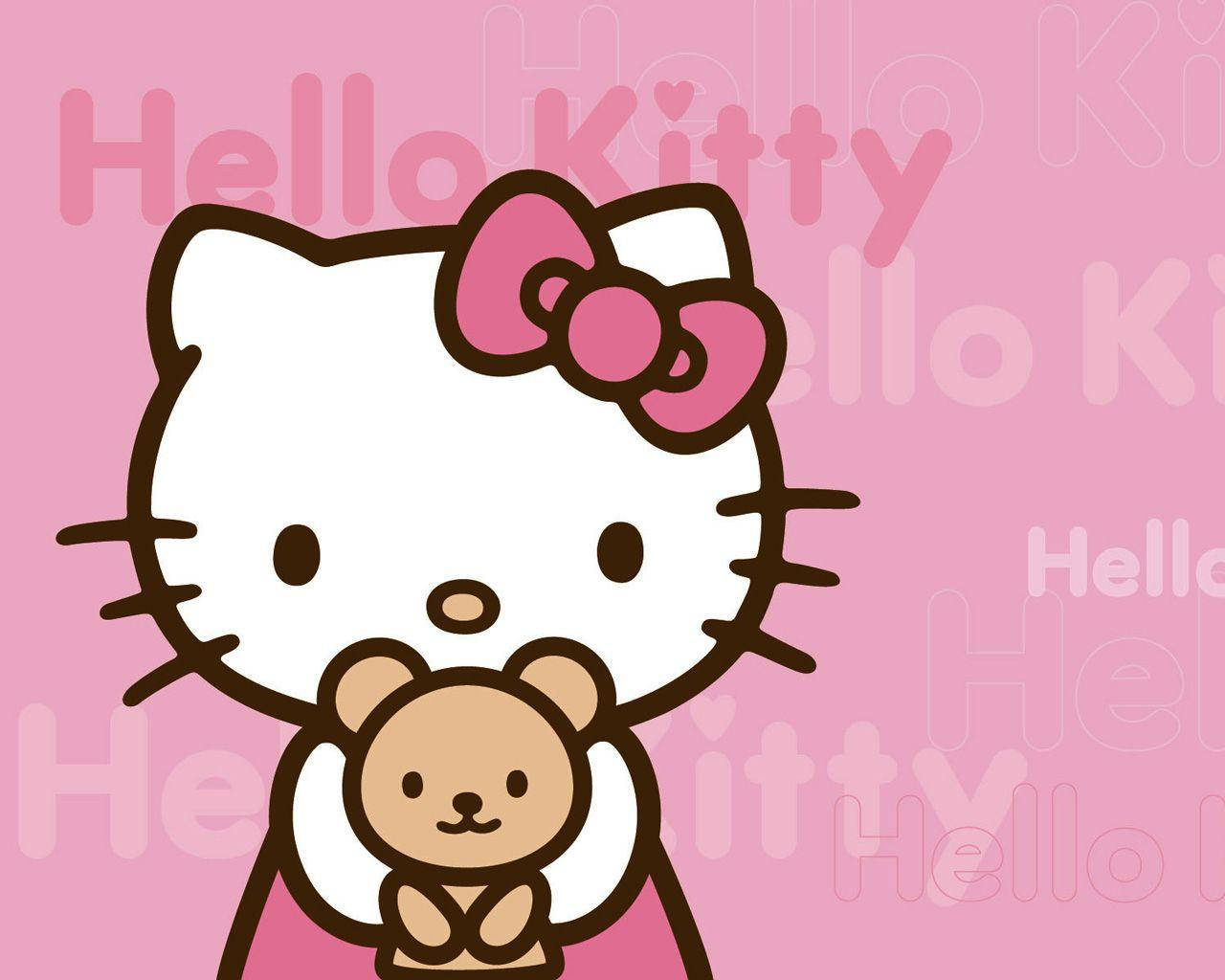 Hello Kitty roz cu ursuleț de pluș Fundal