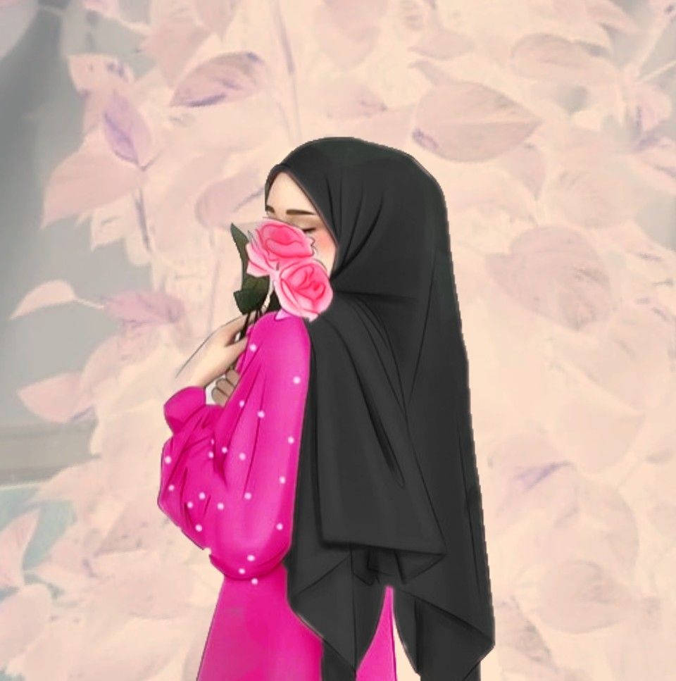 Hijab desen animat trandafir roz Fundal