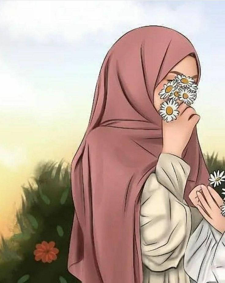 Hijab Desene animate Flori albe Fundal