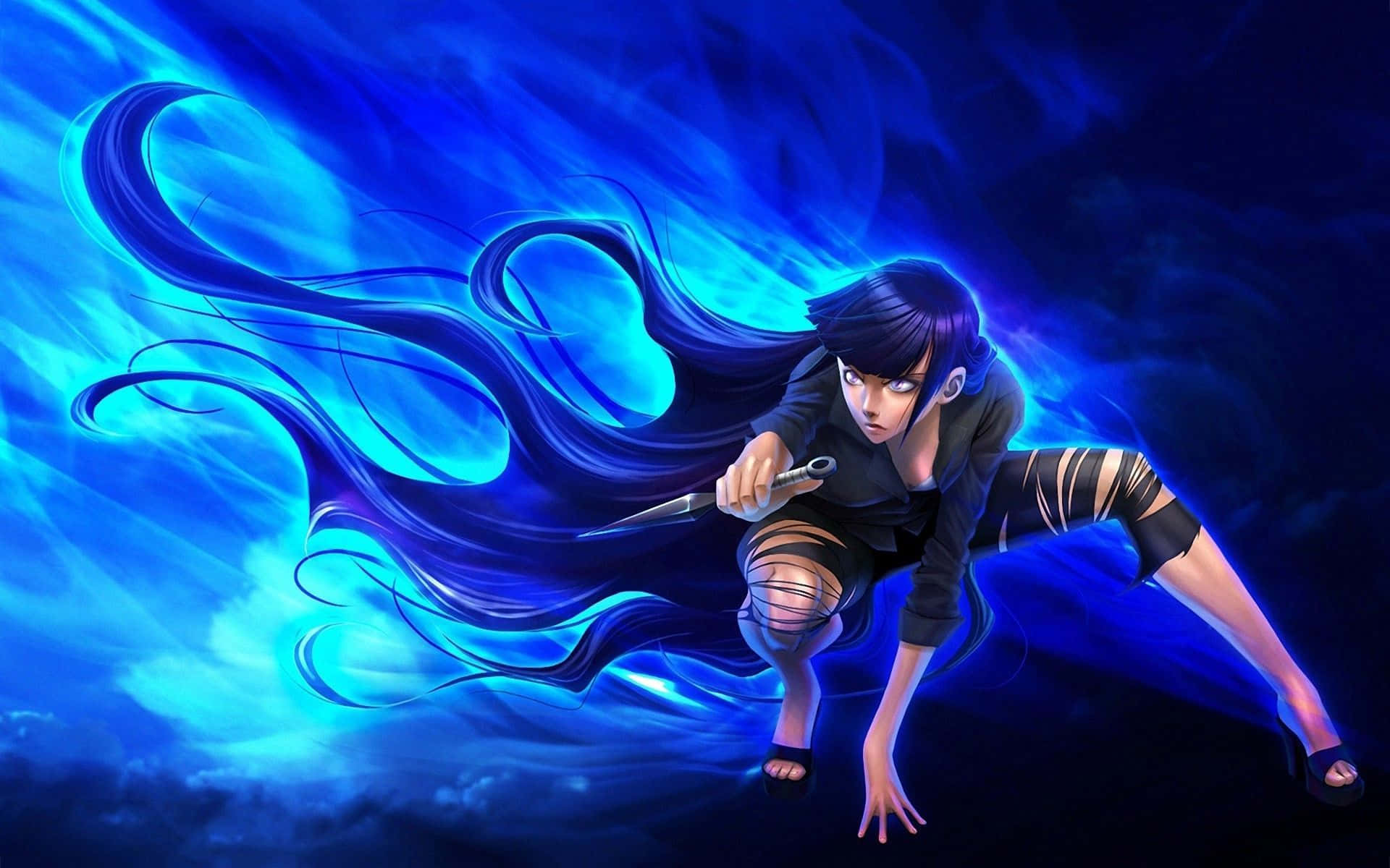 Hinata Hyuga Naruto Neon Albastru Artă Digitală Fundal