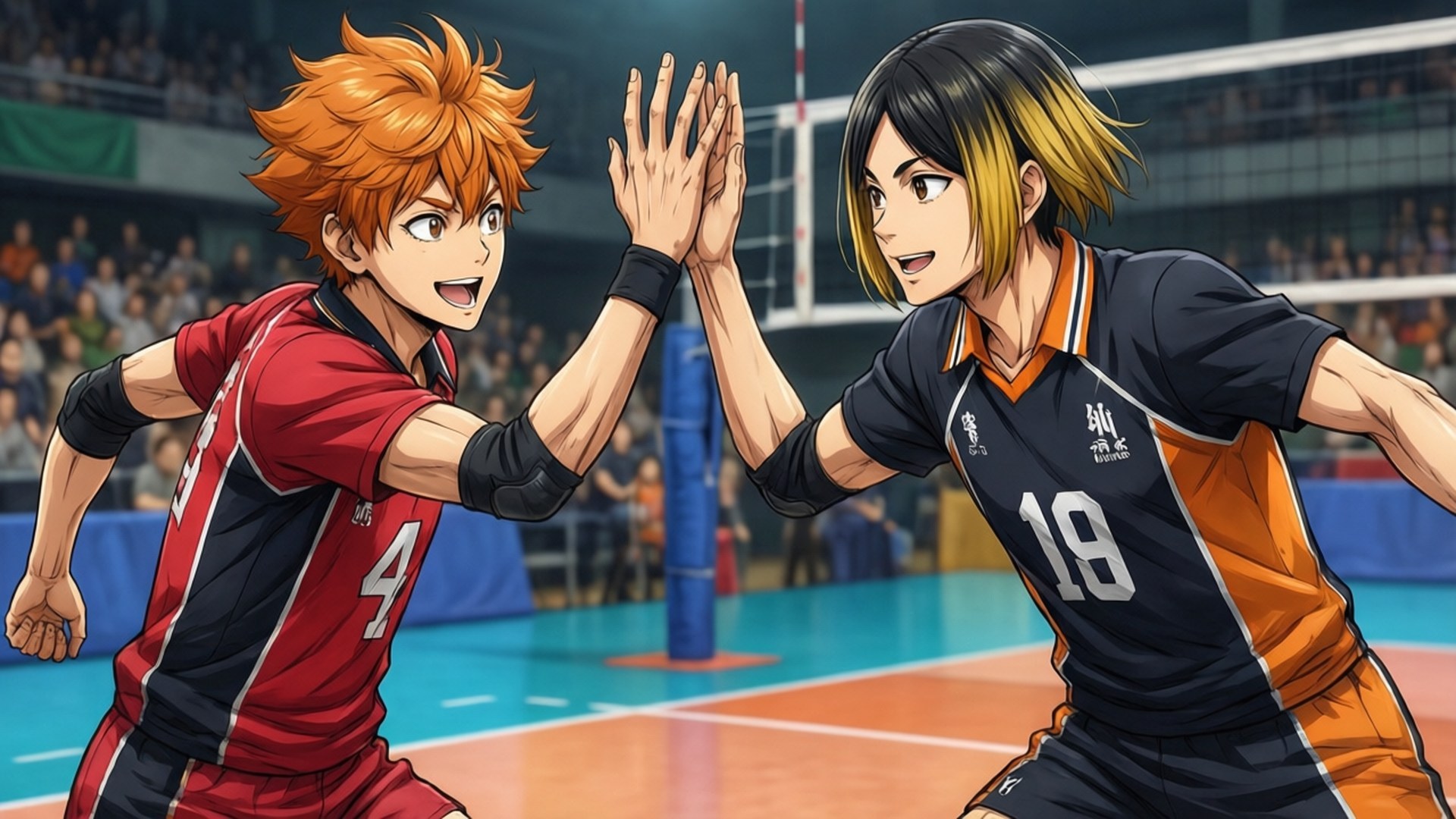 Hinata și Kageyama dând palmă Fundal