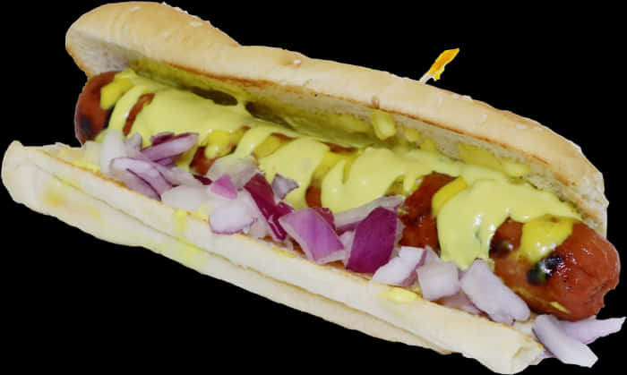 Hot Dog Clasic cu Muștar și Ceapă Fundal