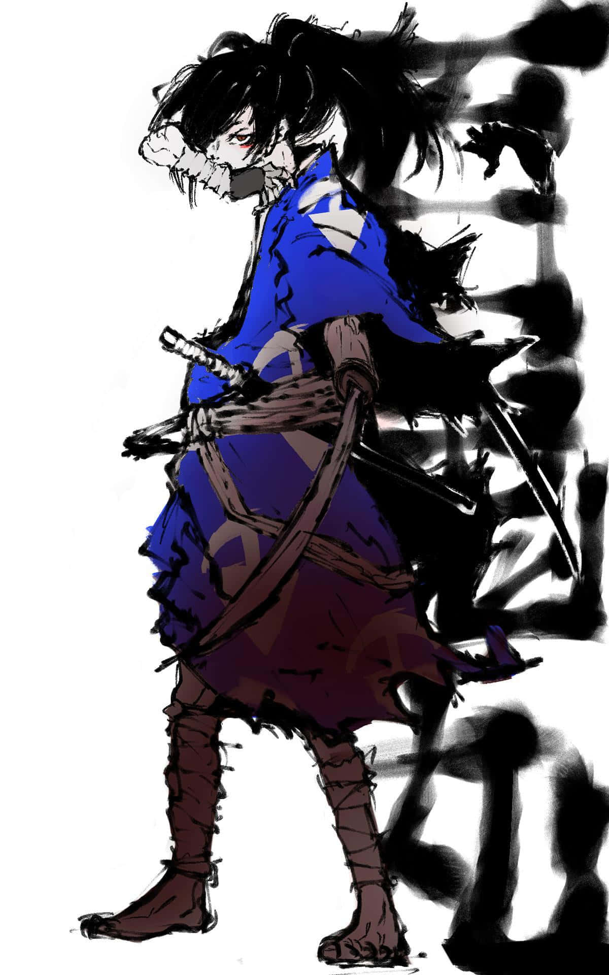 Hyakkimaru face pași de la sărac la bogat în Dororo Fundal