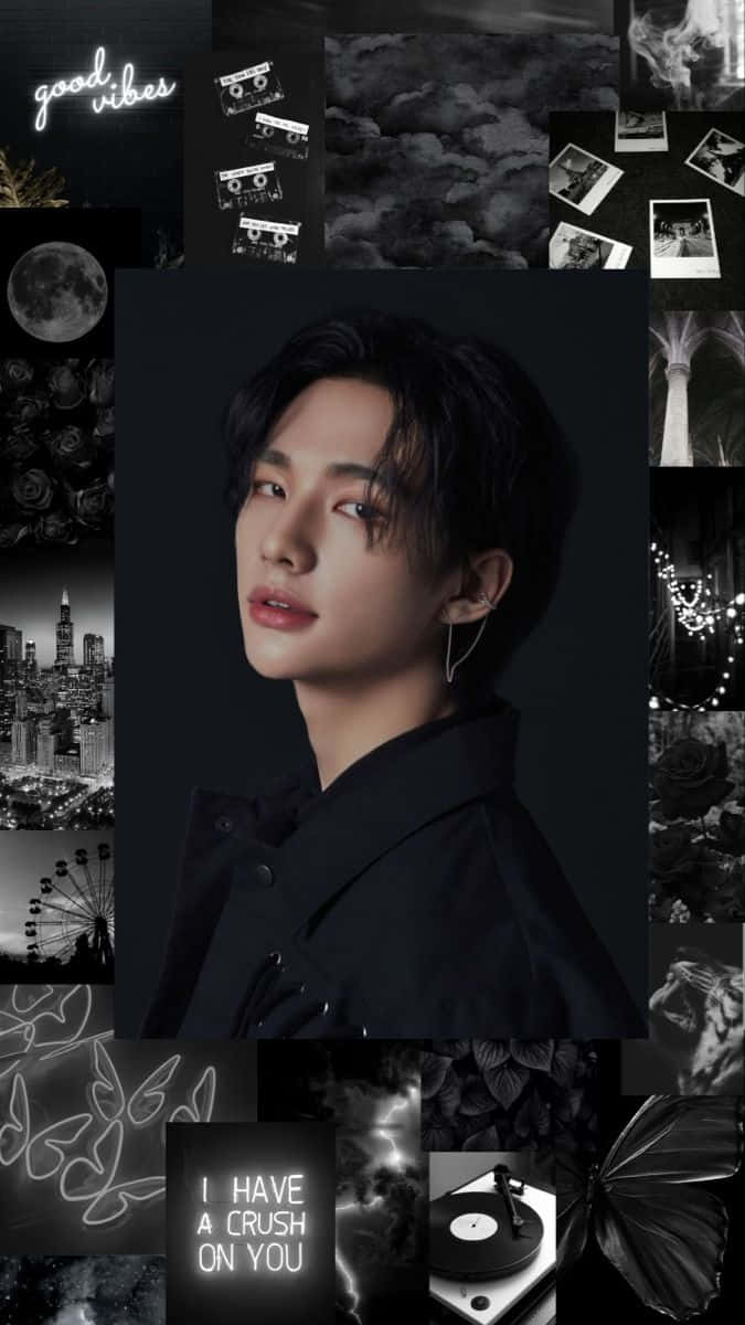 Hyunjin, celebritate sud-coreeană, estetică alb-negru Fundal