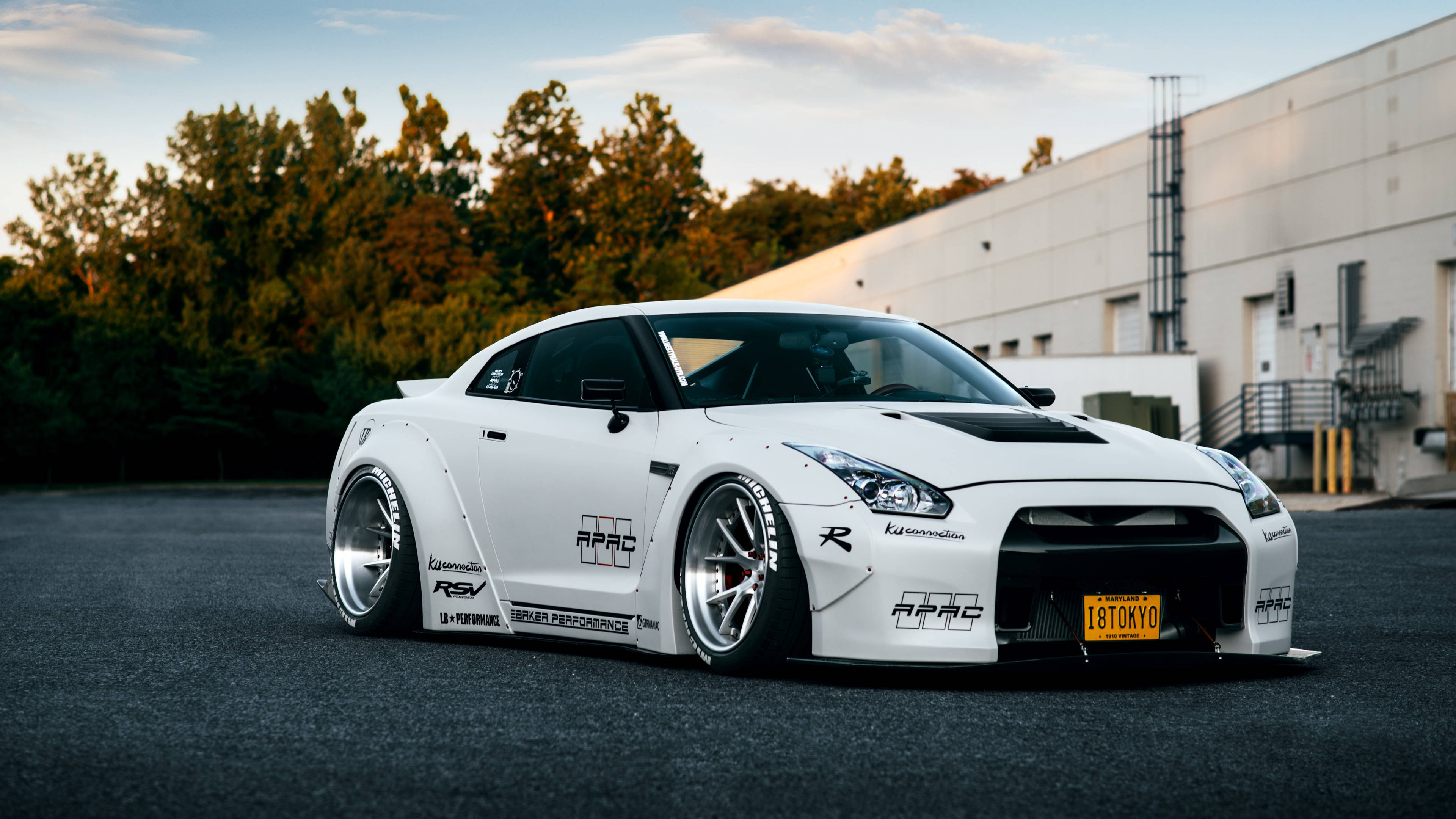 I8Tokyo Nissan GT R alb 4K Fundal