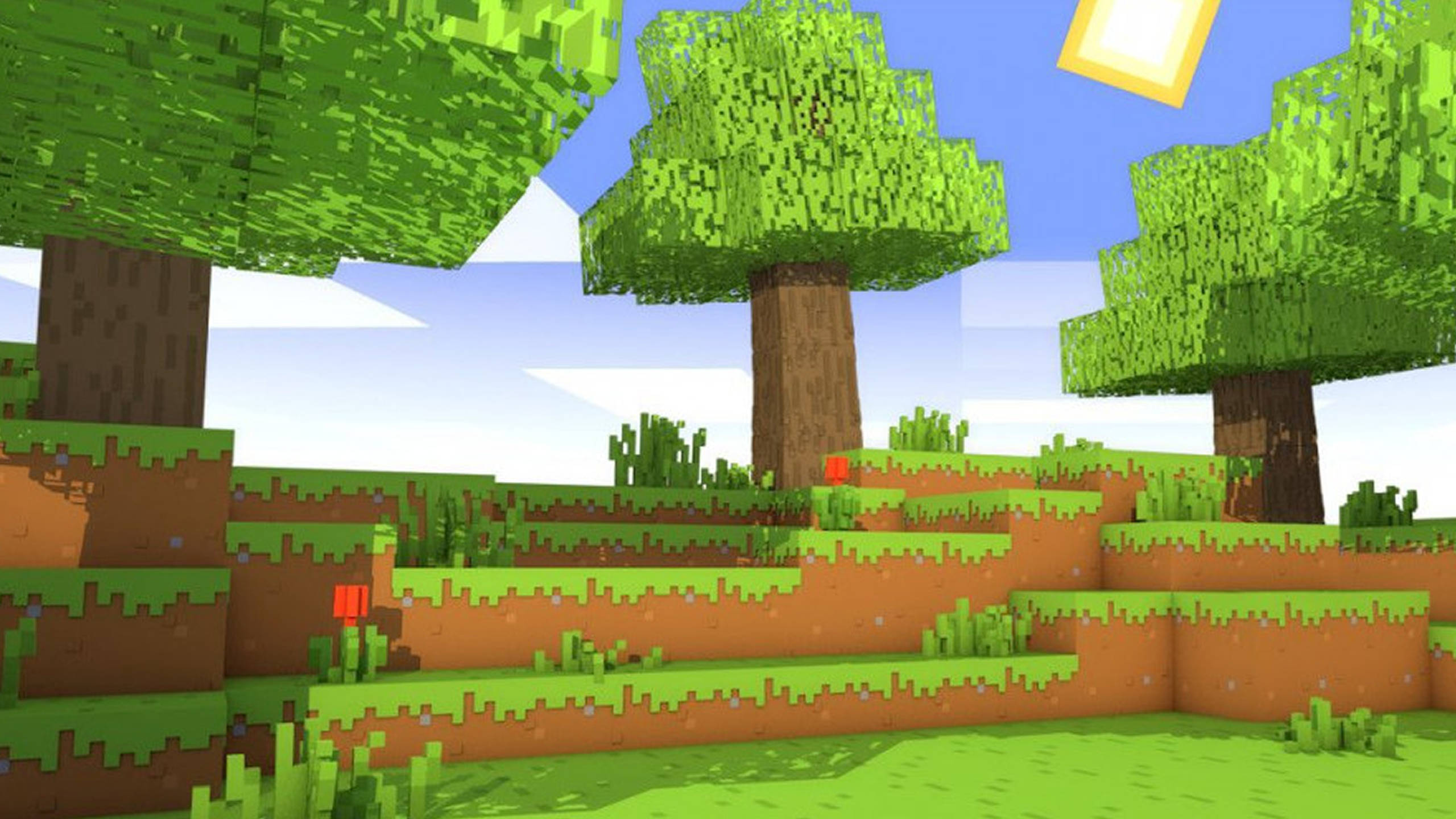 Iarbă cu Copaci 2560x1440 Minecraft Fundal