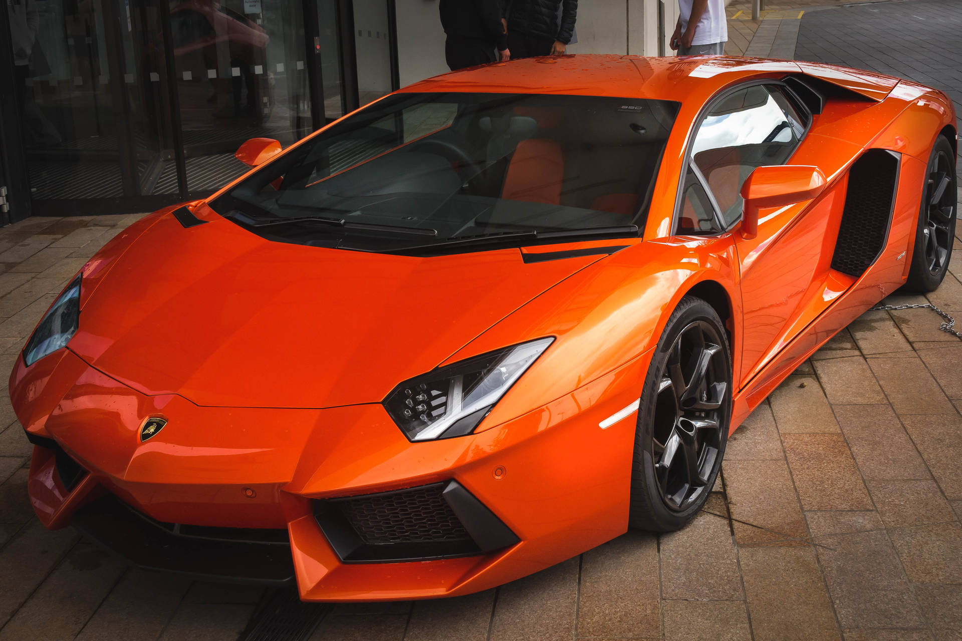 Fond de ecran Lamborghini Aventador portocalie față și lateral. — Lamborghini Fundal