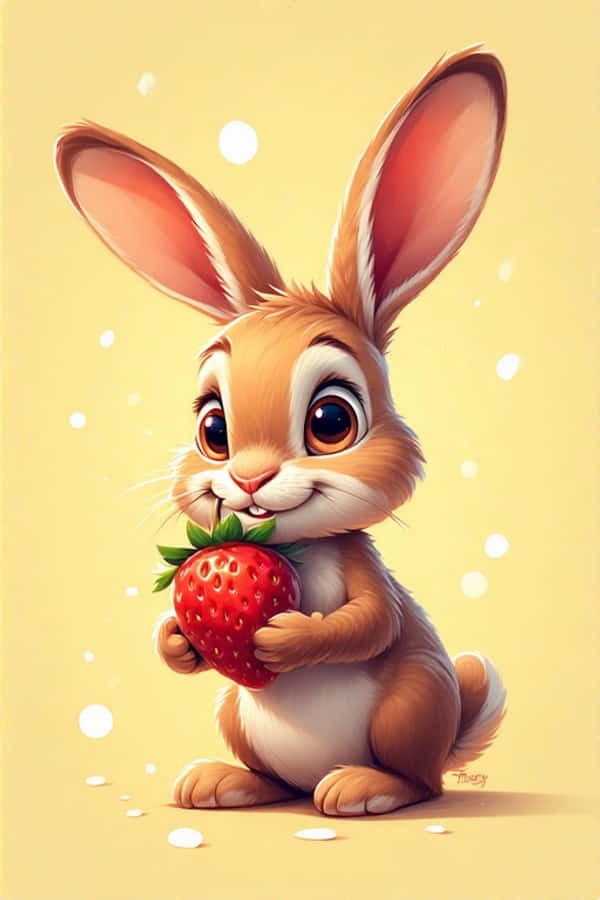 Iepuraș Drăguț de Desene Animate cu Căpșună 4K Fundal