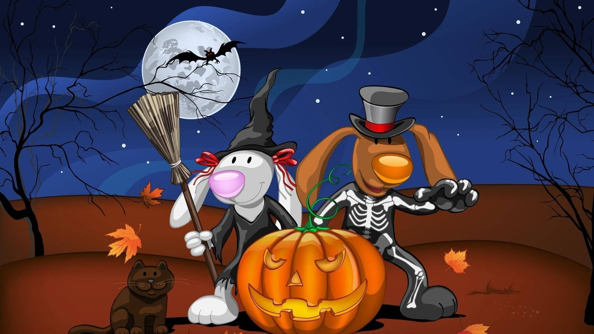 Iepurași Amuzanti de Desene Animate de Halloween Fundal