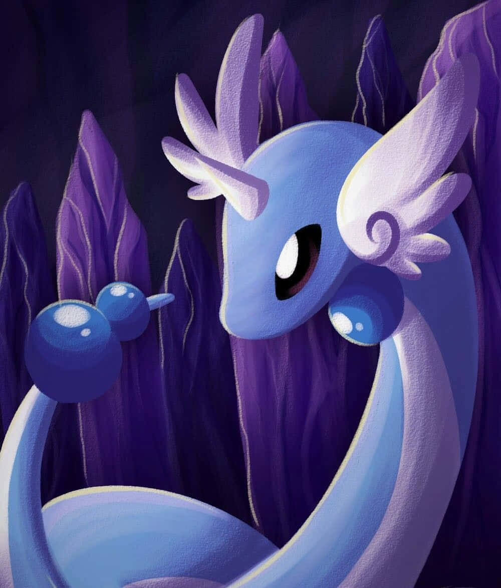 Ilustrație 2D Dragonair pe fundal violet Fundal
