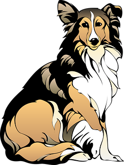 Ilustrație animată cu un câine Collie Fundal