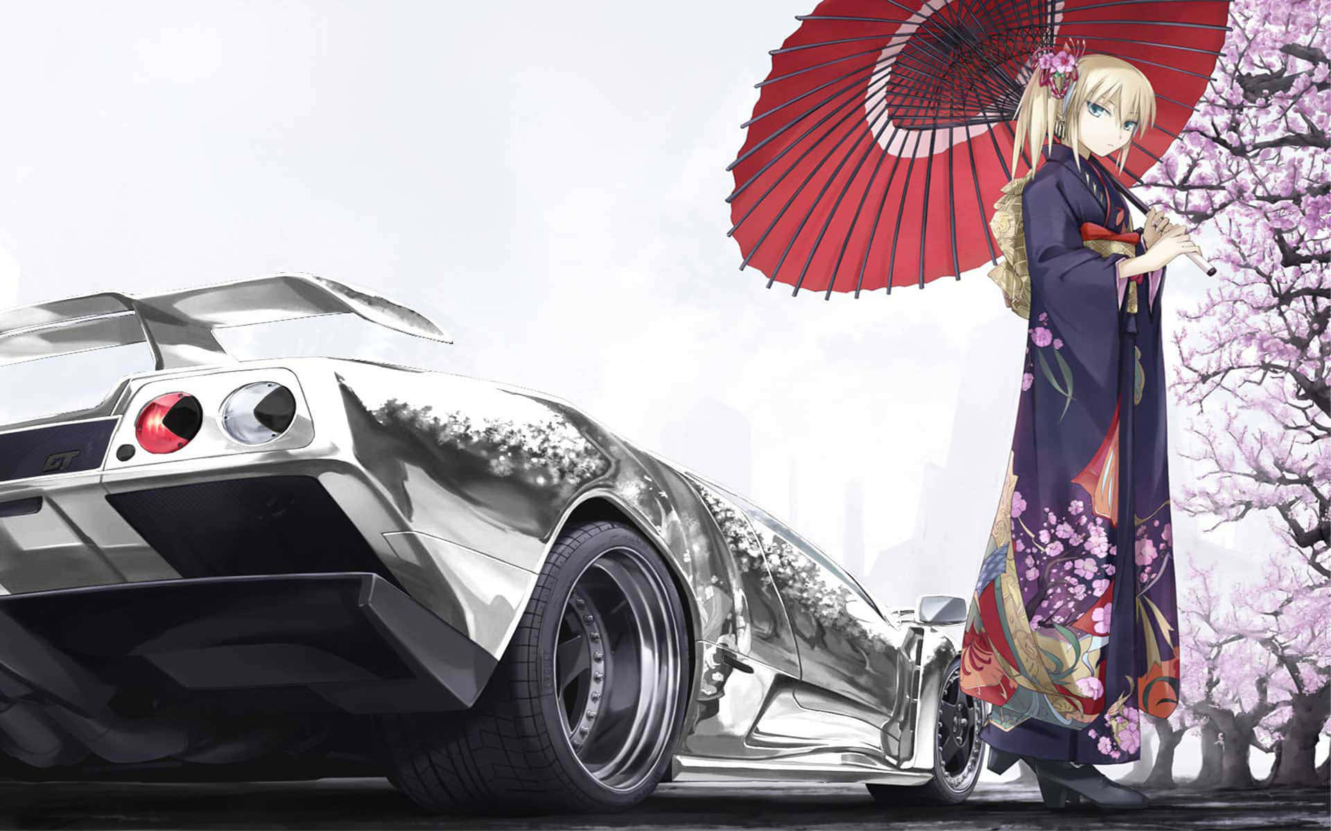 Ilustrație anime a unei mașini clasice Fundal