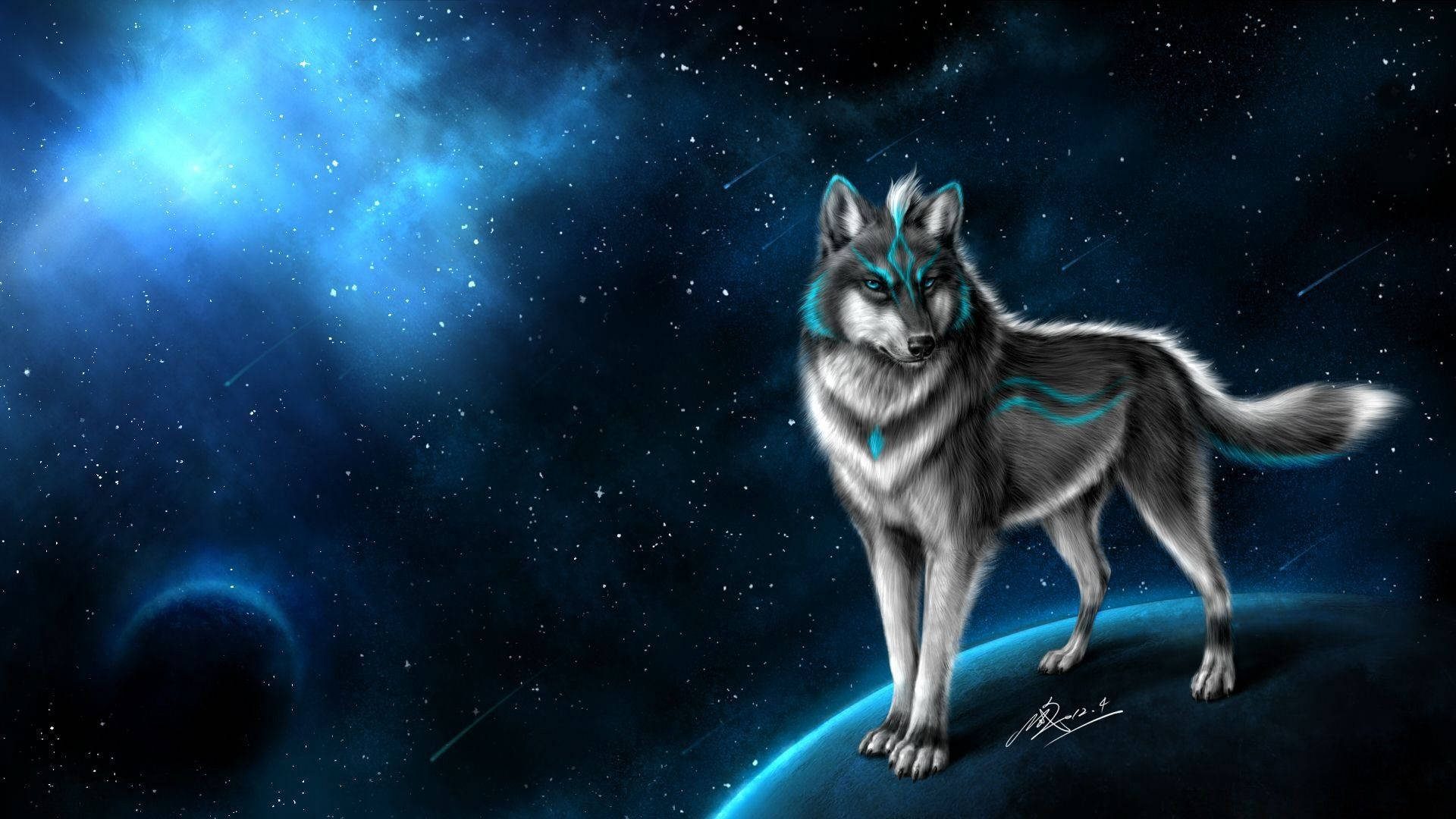Ilustrație Cool cu Lup Galactic Fundal