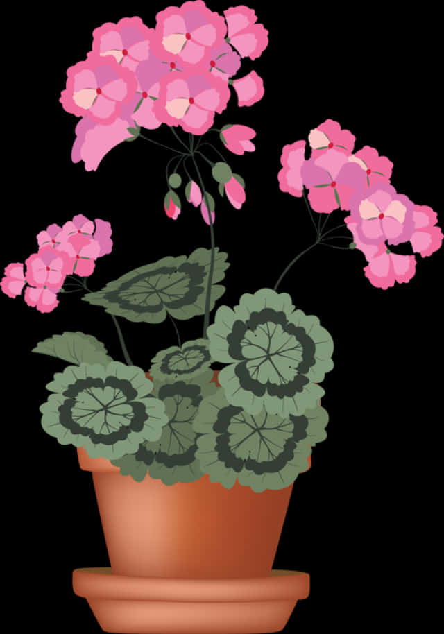 Ilustrație cu flori roz în ghiveci de teracotă Fundal