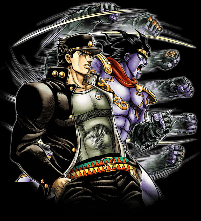 Ilustrație cu Jotaro și Standul său Fundal