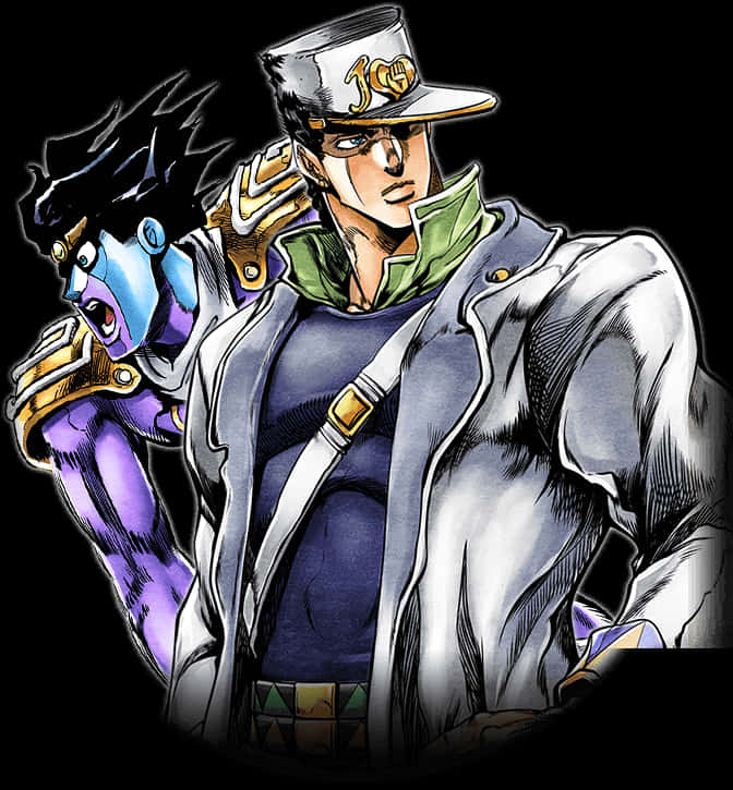 Ilustrație cu Jotaro și Star Platinum Fundal