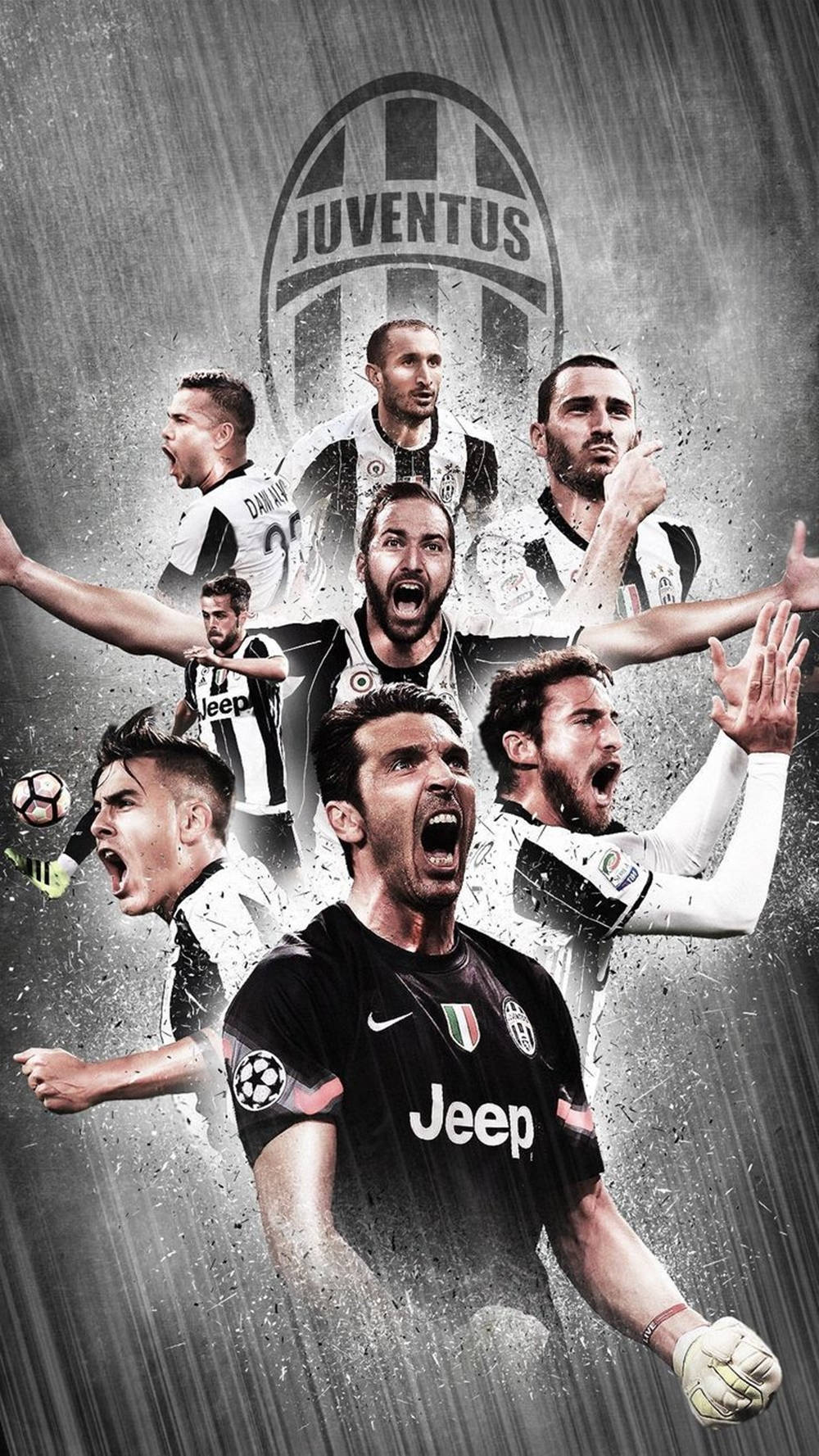 Ilustrație cu jucători Juventus care răcnesc Fundal