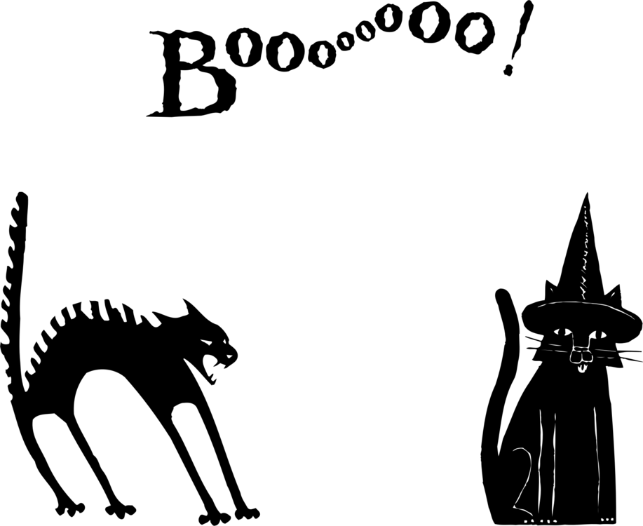 Ilustrație cu pisici negre de Halloween și inscripția Boo Fundal