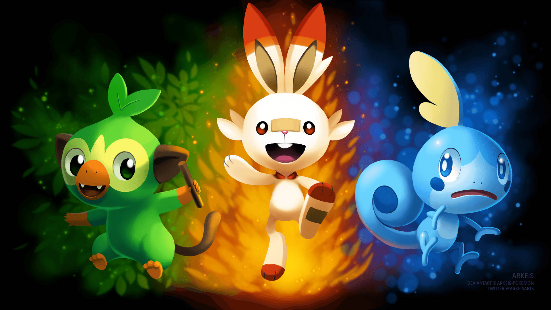 Ilustrație cu Scorbunny și alți starteri Fundal