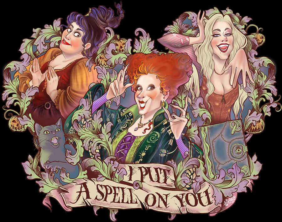 Ilustrație cu surorile Sanderson din Hocus Pocus Fundal