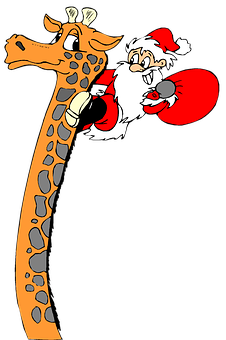 Ilustrație de Crăciun cu Moș Crăciun călărind o girafă Fundal
