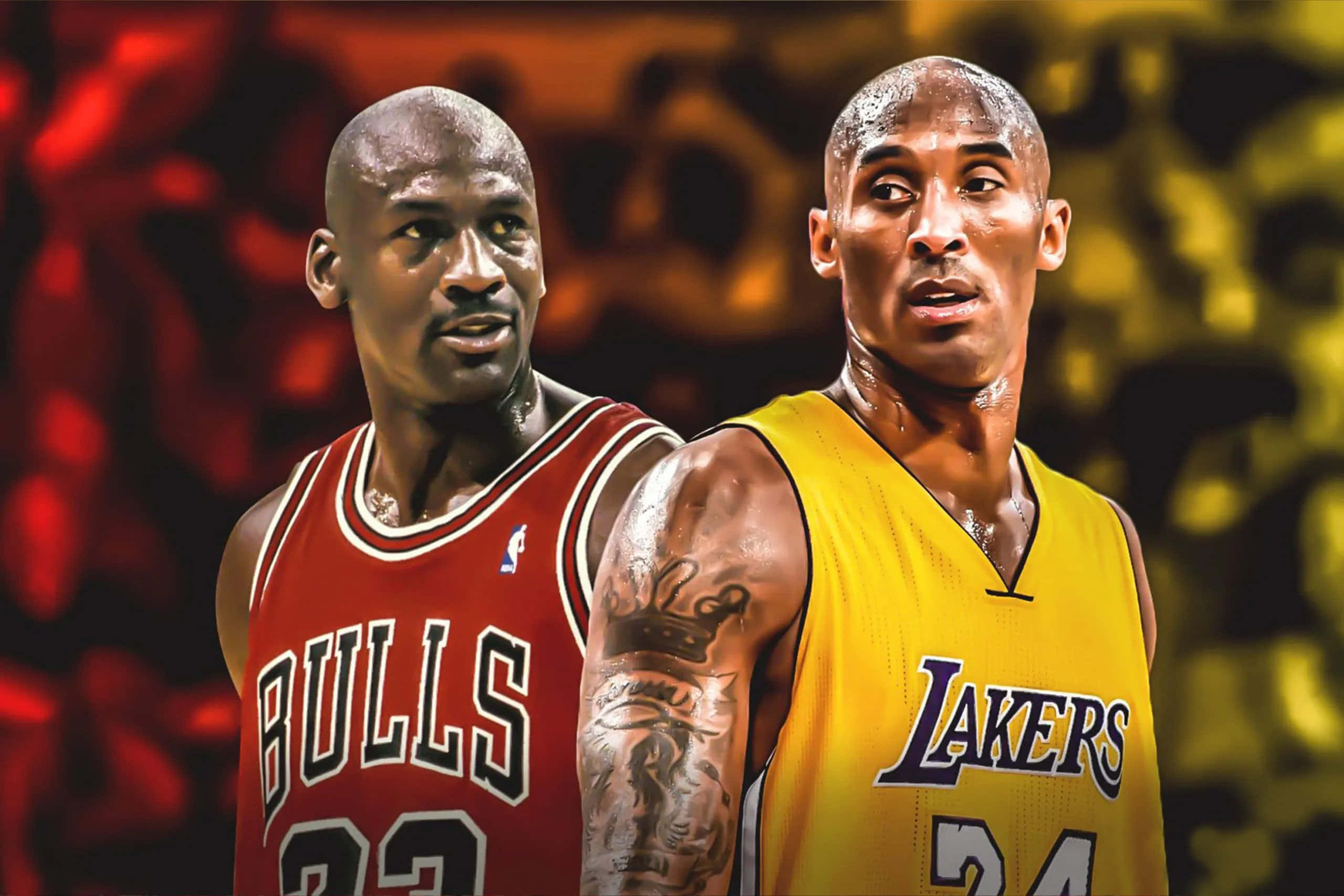 Ilustrație digitală cu superstarurile NBA Kobe Bryant și Michael Jordan Fundal