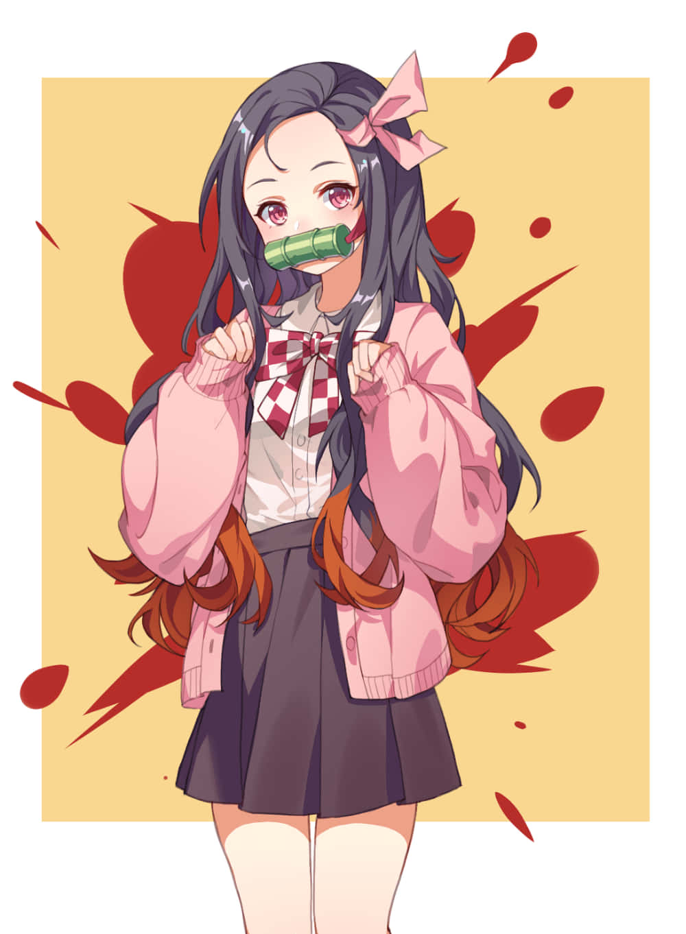Ilustrație estetică drăguță cu Nezuko Kamado din Demon Slayer Fundal