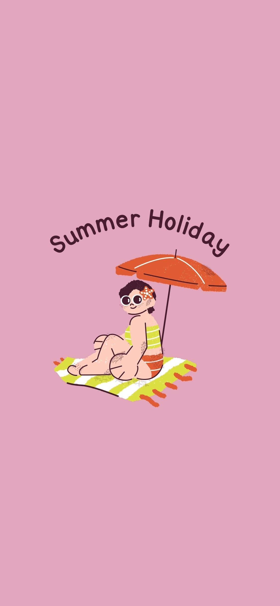 Ilustrație fată la plajă Fundal de vară iPhone X Fundal