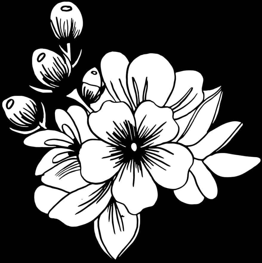 Ilustrație Florală Alb-Negru Fundal