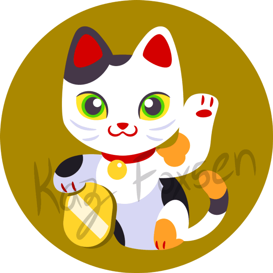 Ilustrație Kawaii cu Pisica Norocoasă Fundal